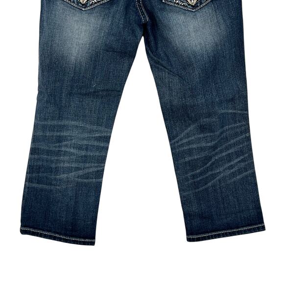 Miss Me Capri Cropped Embroidered Studded Wide Leg Denim Jean Blue Stretch Sz 28 - Picture 12 of 16